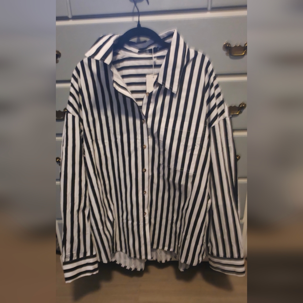 Black and White Striped Button Down Shirt